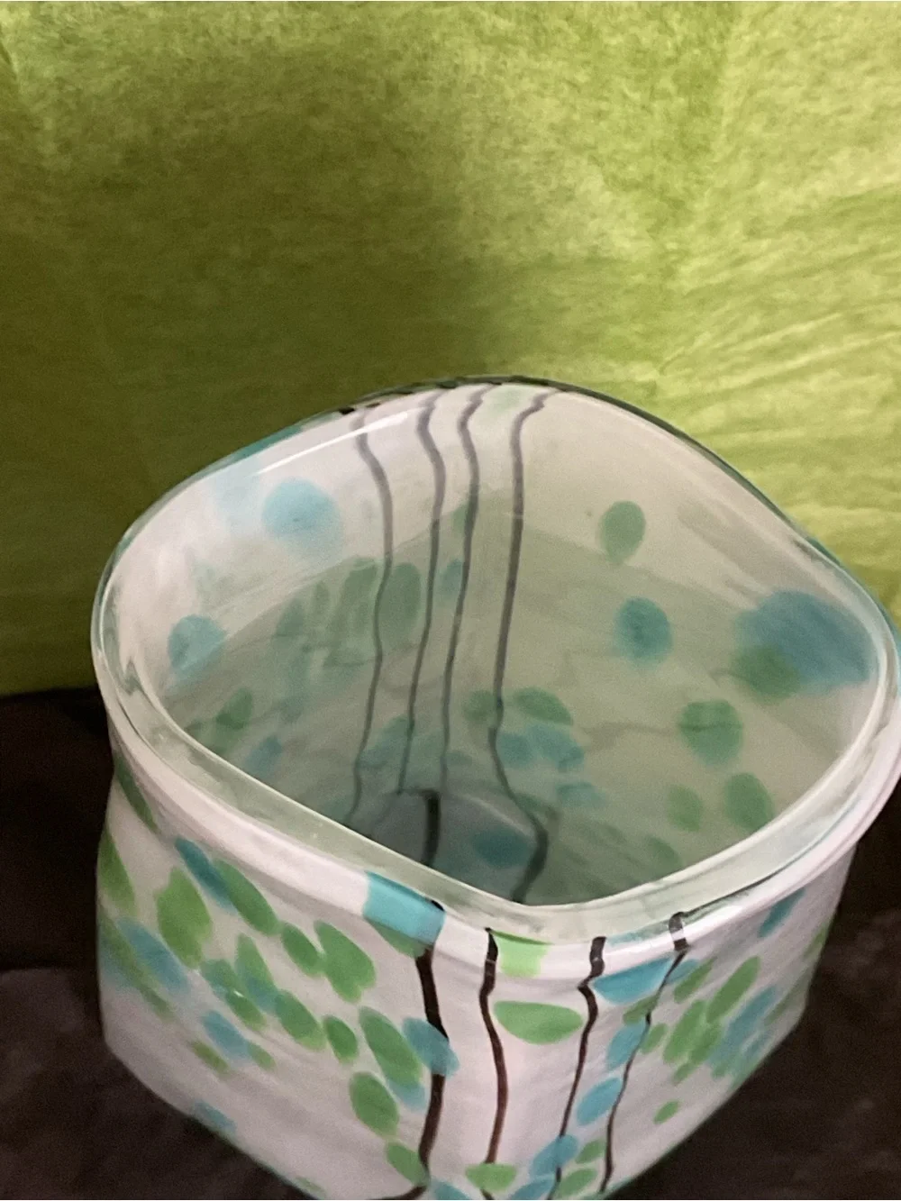 Global Views White Ceramic Vase with Aqua and Lime Green Spots